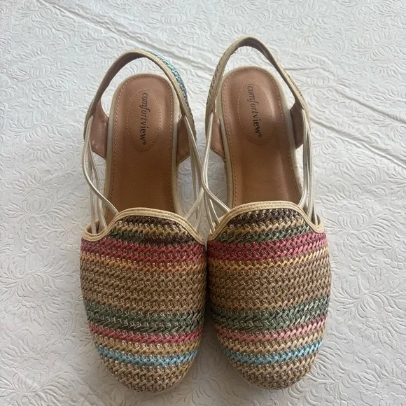 Comfortview Multicolor Braided Clea Espadrille Wedge Sandal, Size 10.5 Wide - Picture 4 of 16
